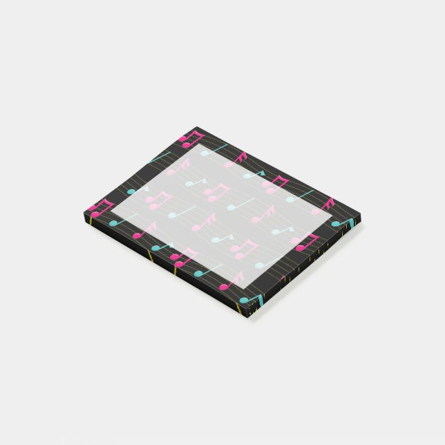 Bloco De Notas Notas Musicais Coloridas Rosa e Teal (Inclinado)