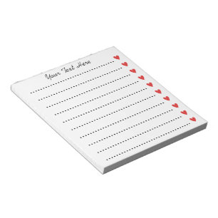 Bloco De Notas Notas personalizadas com corações vermelhos