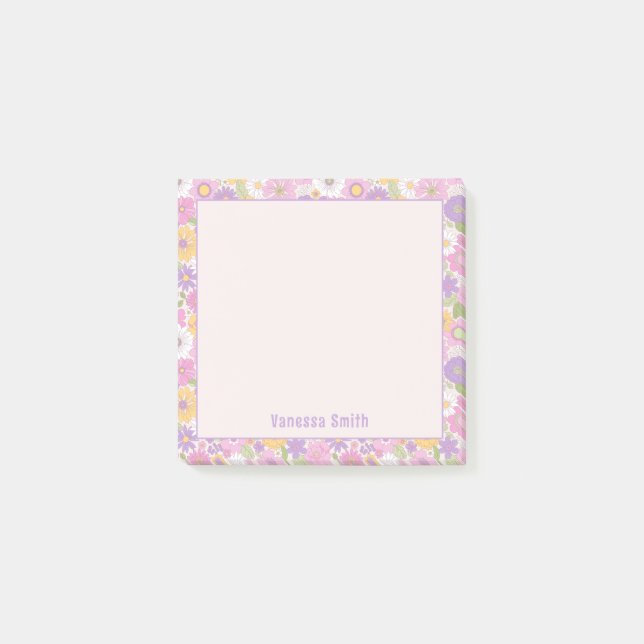 Bloco De Notas Notas Personalizadas com Padrão Floral Retro (Frente)