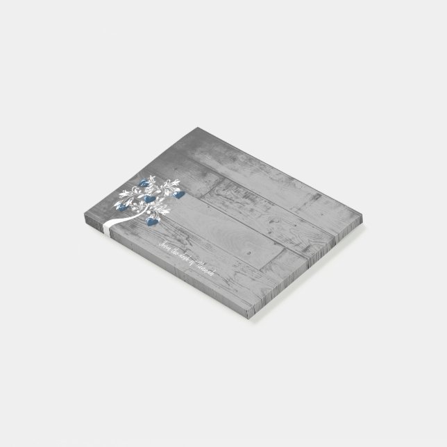 Bloco De Notas Notas personalizadas da árvore de corações azuis (Inclinado)