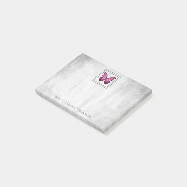 Bloco De Notas Notas personalizadas da borboleta rosa (Inclinado)