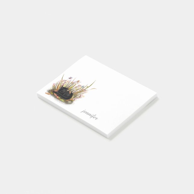 Bloco De Notas Notas personalizadas da Pós-it® de Kitten Preto (Inclinado)