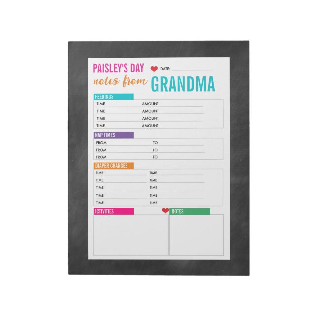 Bloco De Notas Notas Personalizadas do Cuidador do Bebê (Invertido)