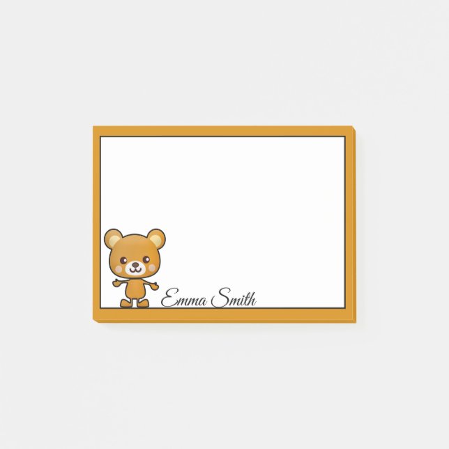 Bloco De Notas Notas personalizadas do Posto Kawaii Brown Bear (Frente)