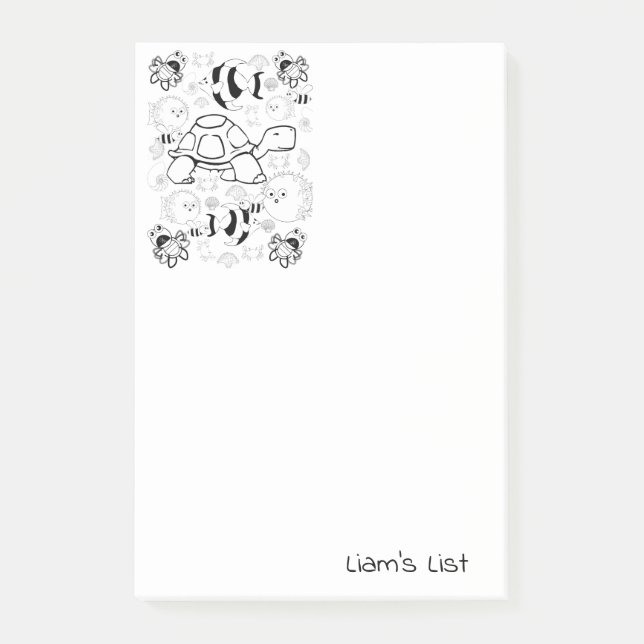 Bloco De Notas Notas Post-it Colorindo Tartarugas Peixes (Frente)