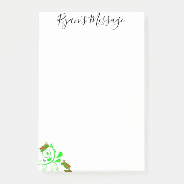 Bloco De Notas Notas Post-it Tartarugas Verdes Florais (Frente)