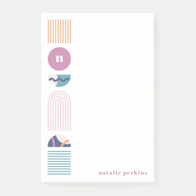 Bloco De Notas Notas Postadas do Arco-Íris Geométrico Monograma - (Frente)