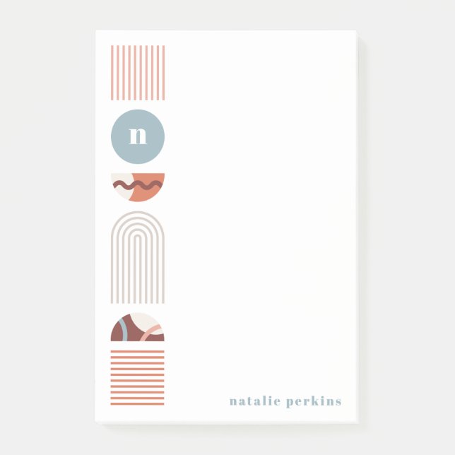 Bloco De Notas Notas Postadas do Arco-Íris Geométrico Monograma - (Frente)