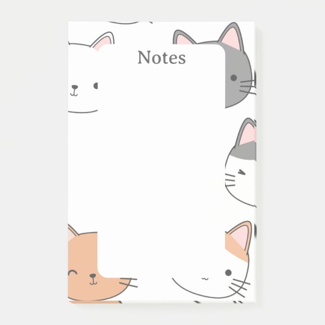 Bloco De Notas Notas Postadas do Cartoon Gatos Kawaii (Frente)