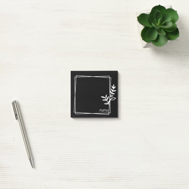 Bloco De Notas Notas Pretas com Moldura Dupla Branca com Flores (Escritótio)