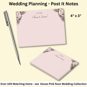 Bloco De Notas Notas Rosas Cor-de-Rosa e Pombas Casamento