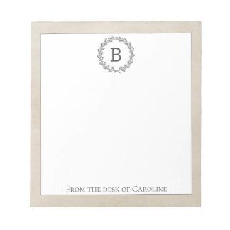 Bloco De Notas Notepad Beige Wreath Monograma