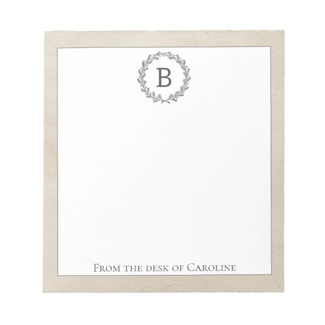 Bloco De Notas Notepad Beige Wreath Monograma (Frente)