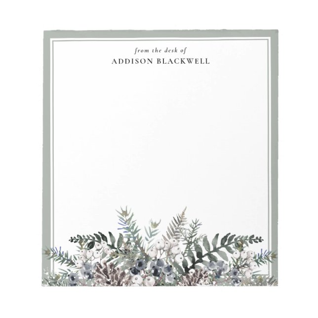 Bloco De Notas Notepad Boho Botânico Winter Name Modelo (Frente)