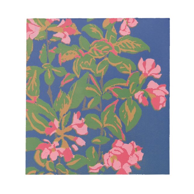 Bloco De Notas Notepad bonito, Japonica rosa com fundo azul (Frente)