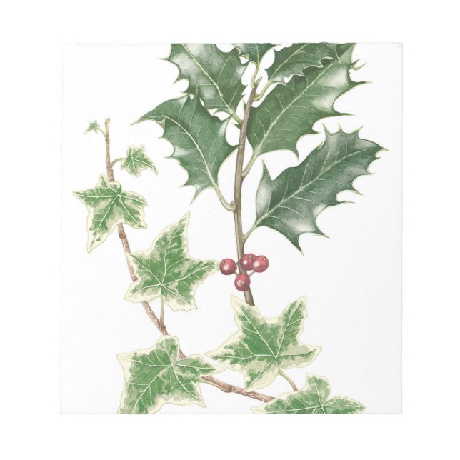Bloco De Notas Notepad Botânico de Natal Holly & Ivy Sprig (Frente)