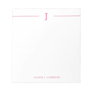 Bloco De Notas Notepad Branco Cor-de-rosa moderna monograma elega