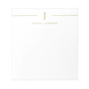 Bloco De Notas Notepad Branco Dourado do Nome do Monograma Elegan