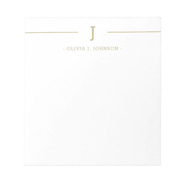 Bloco De Notas Notepad Branco Dourado do Nome do Monograma Elegan (Frente)