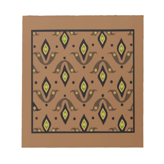 Bloco De Notas Notepad, Castanho, Preto, Verde, Padrão Dourado (Frente)