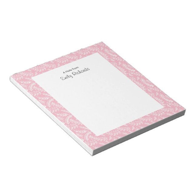 Bloco De Notas Notepad com padrão floral rosa personalizado (Inclinado)