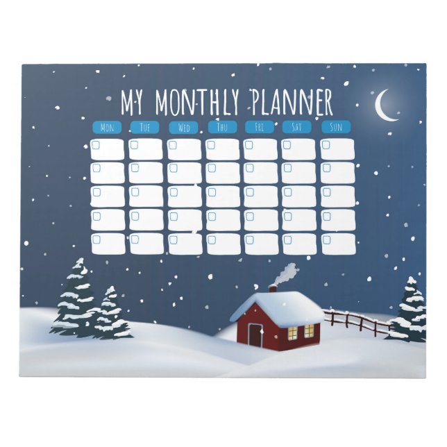 Bloco De Notas Notepad Cozy Winter Cabin | Papelaria Noite Snowy (Frente)
