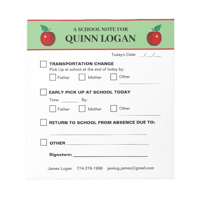 Bloco De Notas Notepad da escola para Quinn Logan (Frente)