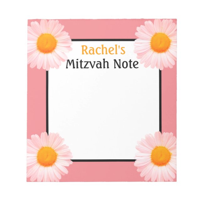 Bloco De Notas Notepad da Mitzvah da Rapariga Rosa Retro Daisies (Frente)