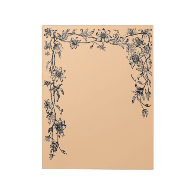 Bloco De Notas Notepad da Rustic Flower Border Newsletter Sepia (Invertido)