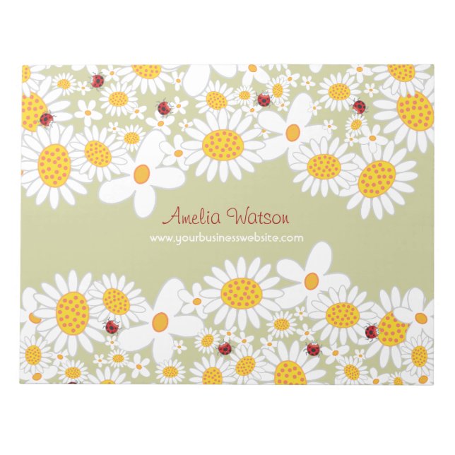 Bloco De Notas Notepad das flores das damybugs, brancas, brancas (Frente)