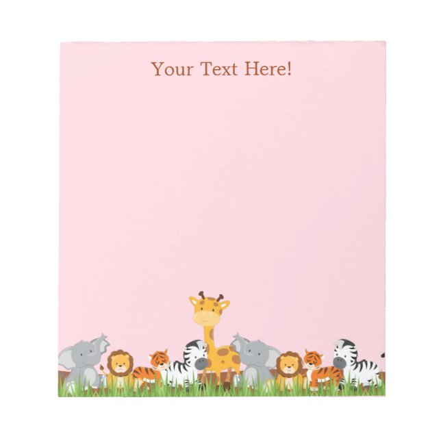 Bloco De Notas Notepad de Animais Bebês da Selva Cinzenta Rosa (Frente)