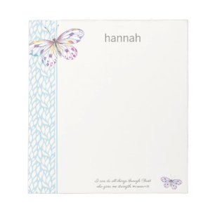 Bloco De Notas Notepad de borboleta Philippians 4:13 Watercolor