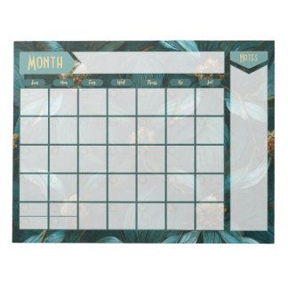 Bloco De Notas Notepad de Calendário Perpétuo Floral e Dourado