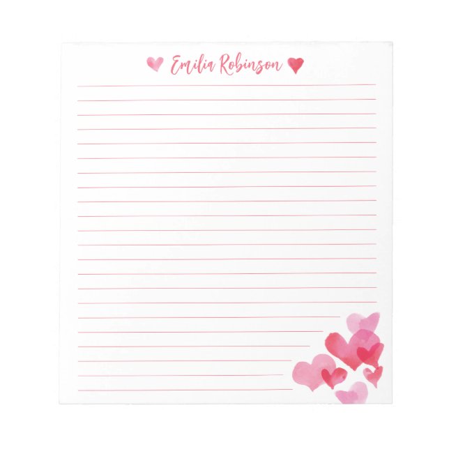 Bloco De Notas Notepad de Corações de Aquarela (Frente)
