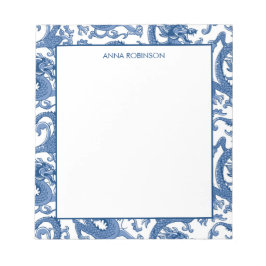 Bloco De Notas Notepad de Dragão Branco e Chinoiserie Azul