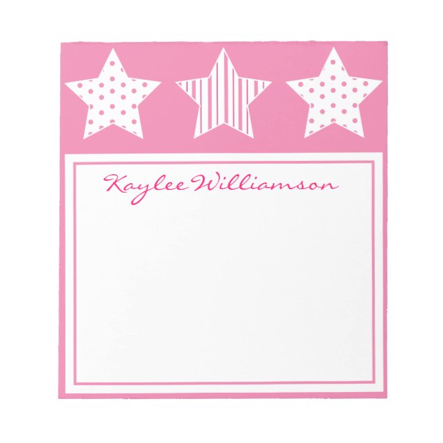 Bloco De Notas Notepad de Estrelas Padrão Rosa (Frente)