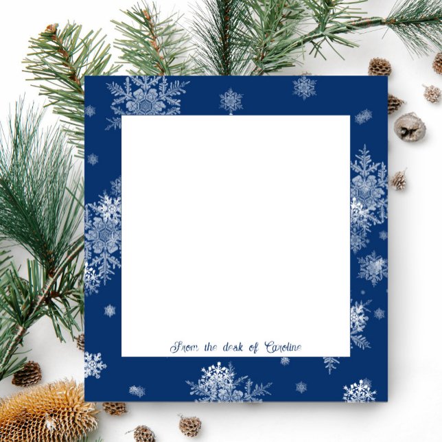 Bloco De Notas Notepad de flocos de neve de Natal Azul (Blue Christmas Snowflakes Personalized Notepad)
