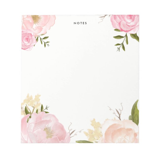 Bloco De Notas Notepad de Flores de Aquarela Romântica Rosa (Frente)