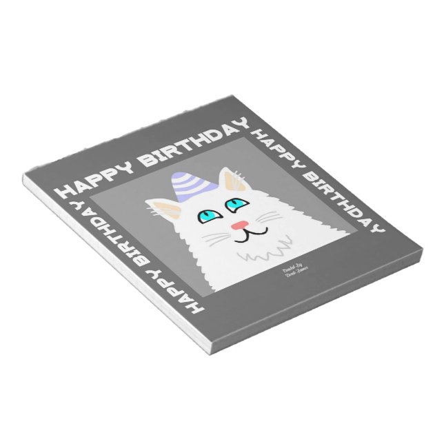 Bloco De Notas Notepad de Gato Branco Fluffy (Inclinado)