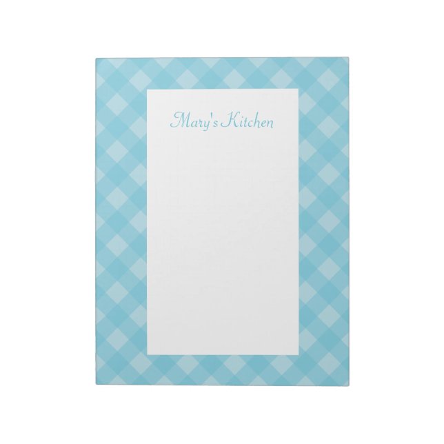 Bloco De Notas Notepad de Gingham Azul-Claro Personalizado (Invertido)