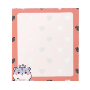 Bloco De Notas Notepad de Hamster e Corações de Kawaii