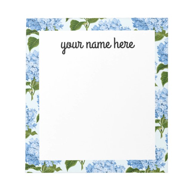 Bloco De Notas Notepad de Hydrangea Azul Personalizado (Frente)