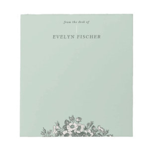 Bloco De Notas Notepad de Ilustração Floral Gravado - Verde