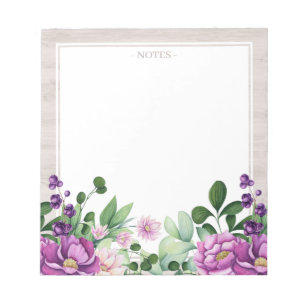 Bloco De Notas Notepad de Ilustração Floral Roxo Whimsical