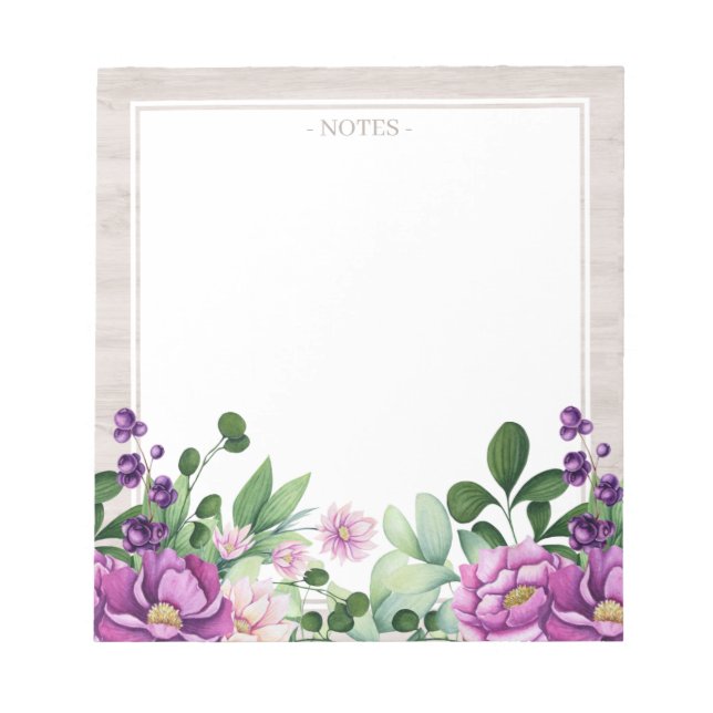 Bloco De Notas Notepad de Ilustração Floral Roxo Whimsical (Frente)