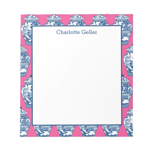 Bloco De Notas Notepad de Jar Ginger Azul e Branco (Frente)
