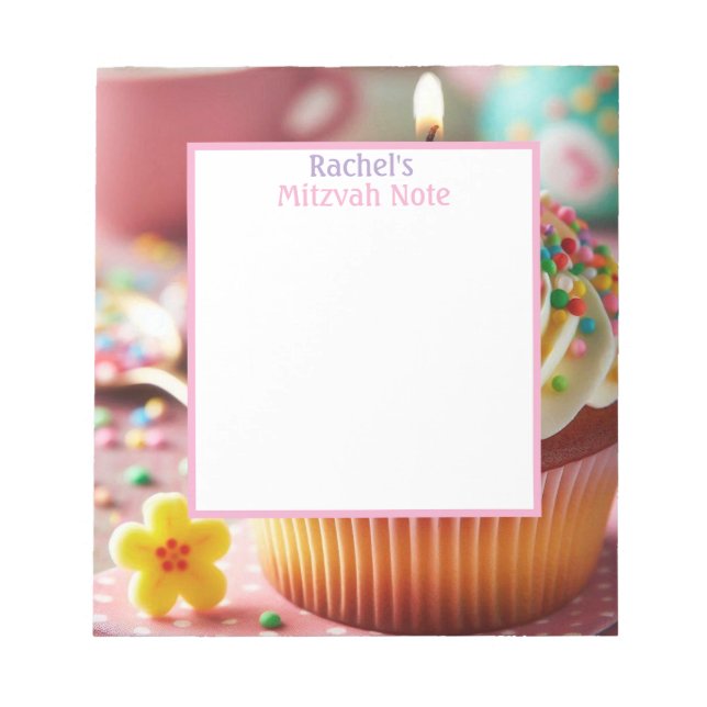 Bloco De Notas Notepad de Meninas do cupcake Mitzvah Note (Frente)