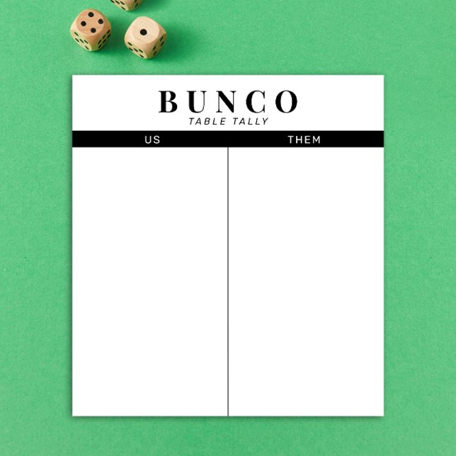 Bloco De Notas Notepad de Mesa simples preto e branco (modern tear-off notepad Bunco score card with black and white graphic accents)