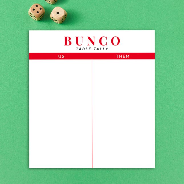 Bloco De Notas Notepad de Mesa Simples, Vermelho e Branco (modern tear-off notepad Bunco score card with red graphic accents)
