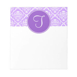 Bloco De Notas Notepad de Monograma de Damasco Roxo